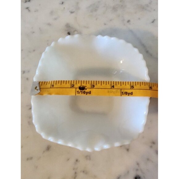 Vintage Square Bowl White Milk Glass Hazel Atlas Diamond Cut Ruffle Candy Dish - Picture 4 of 4
